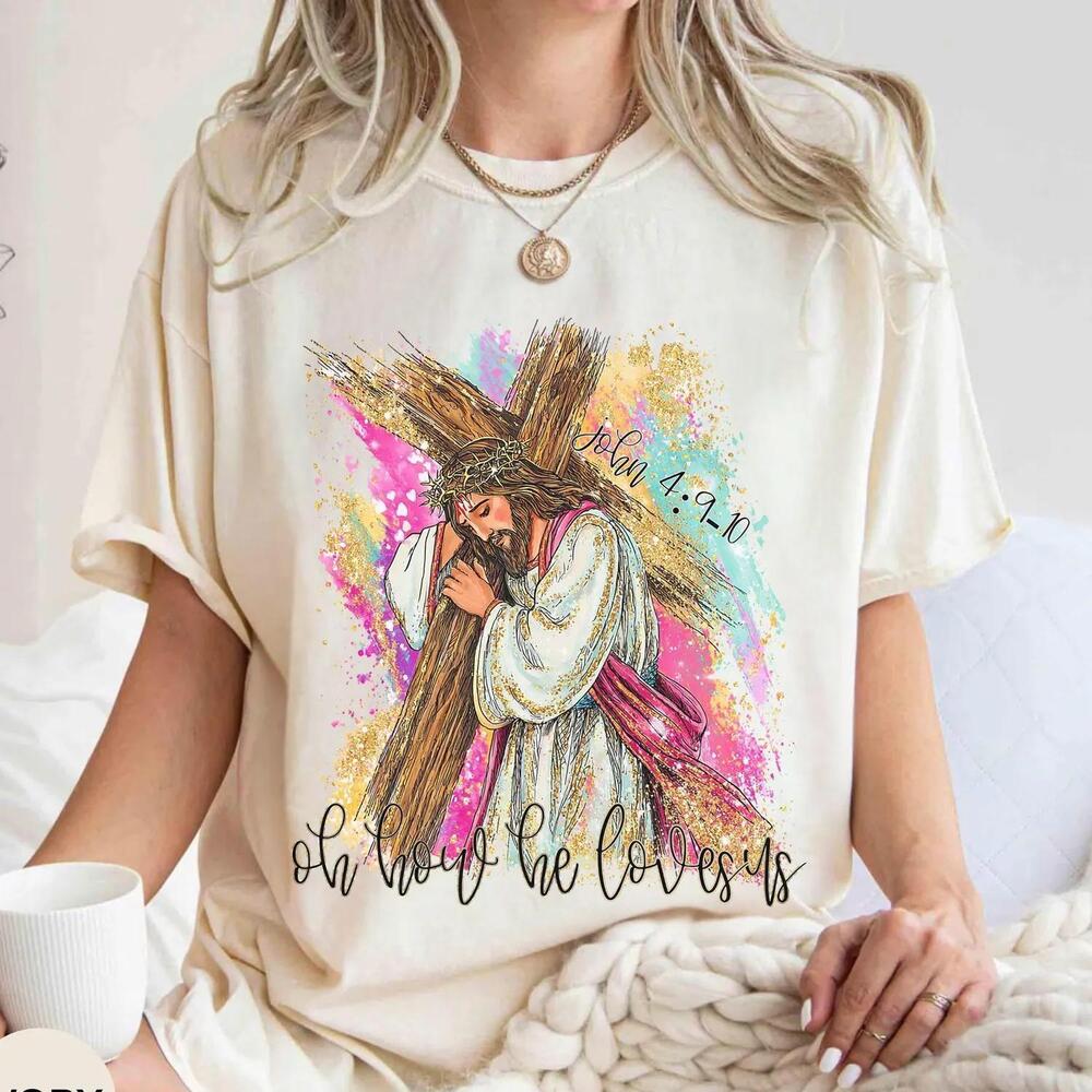 Sa? Brushstroke Glitter Easter Shirt, He Is Risen Tee, Christian Easter